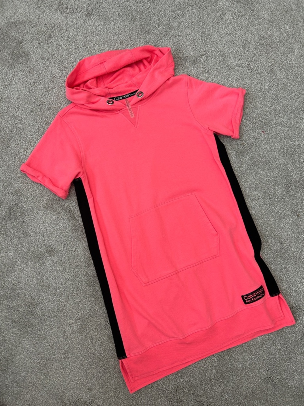Calvin Klein Performance Pink Short-Sleeve Hooded Dress with Black Side Panels
